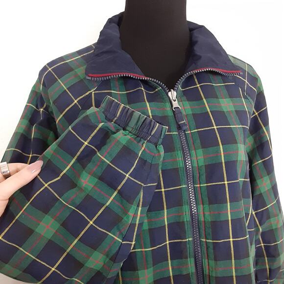 Vintage 80s Tartan Plaid Funnel Neck Jacket Reversible Full Zip Windbreaker Sz M - Picture 5 of 15
